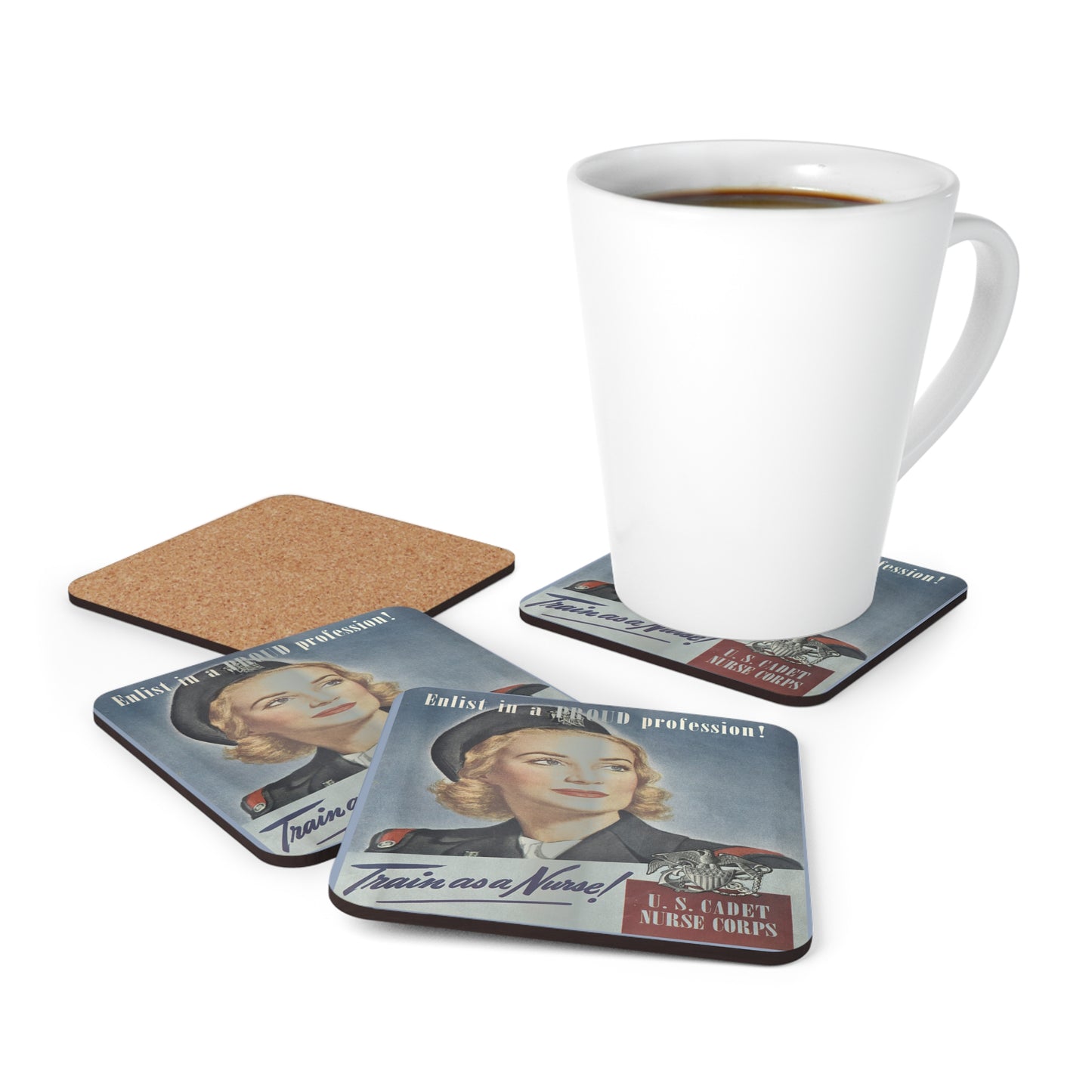 Vintage Train as A Nurse Corkwood Coaster Set