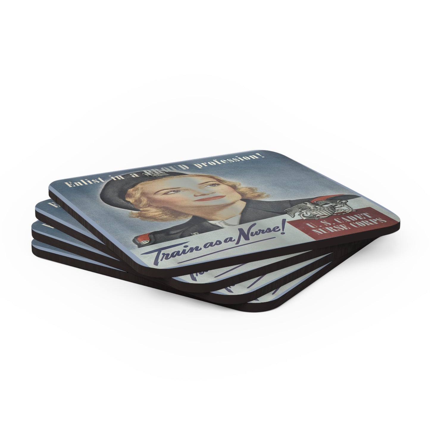 Vintage Train as A Nurse Corkwood Coaster Set