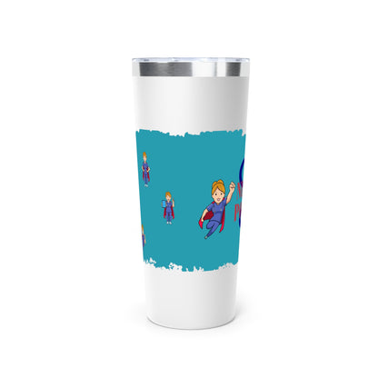 Black or white 22oz tumbler with teal center.  Feature graphics are the Aesculapius staff with the words "Nurse Power" and smaller flying nurse figures around the circumfranse. 