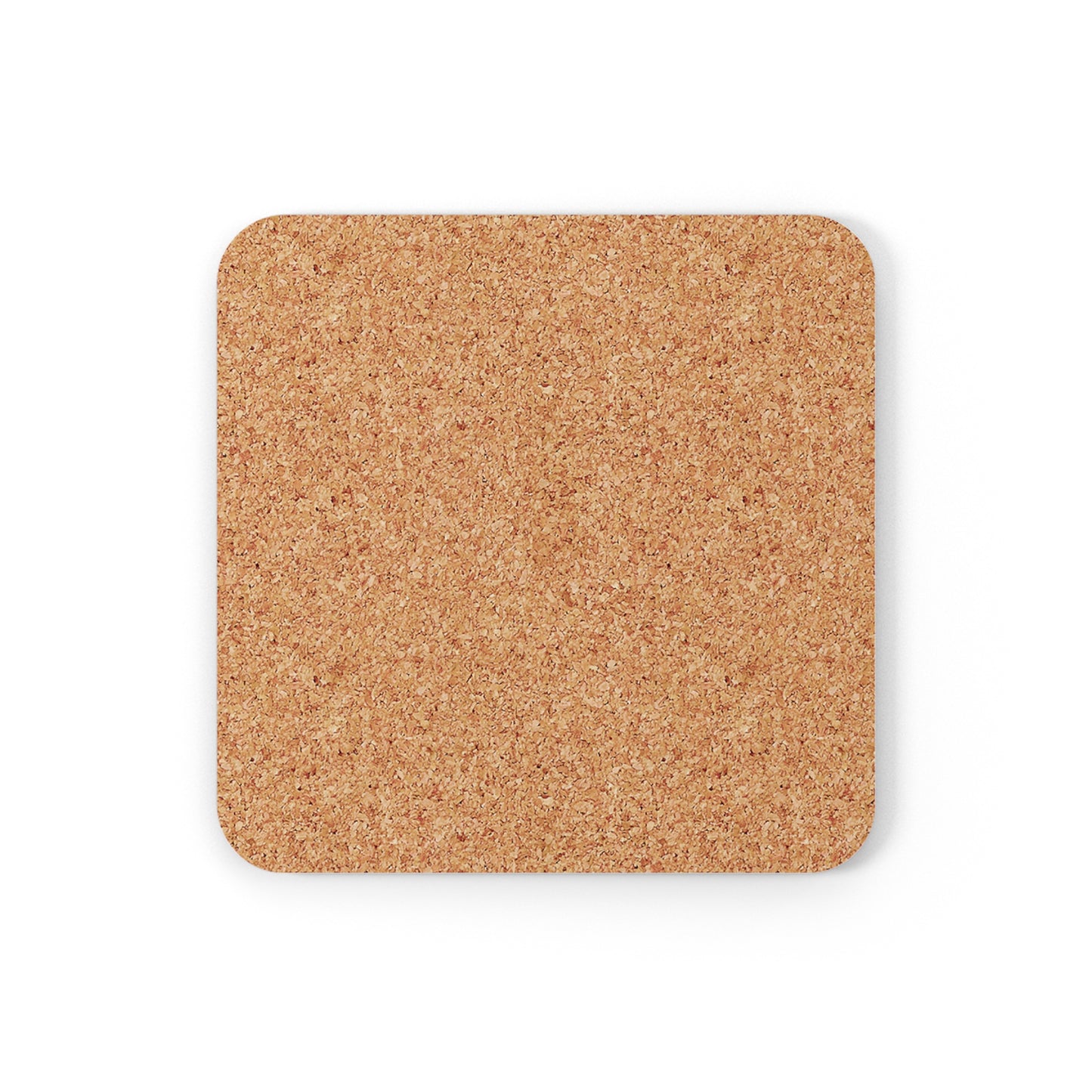 Back side of square coaster showing cork backing.