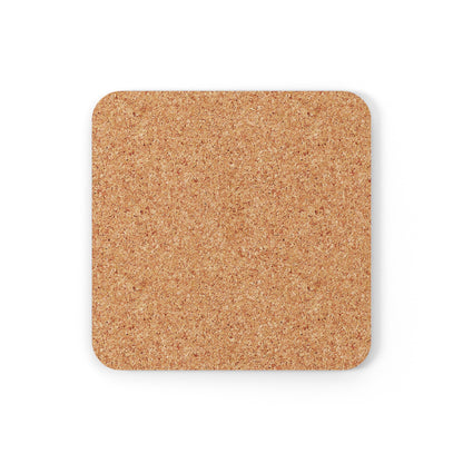 Back side of square coaster showing cork backing.